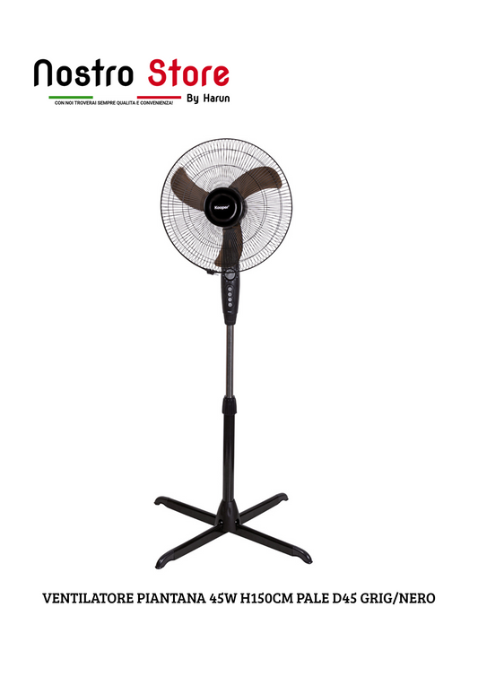 VENTILATORE PIANTANA 45W H150CM PALE D45 GRIG/NERO