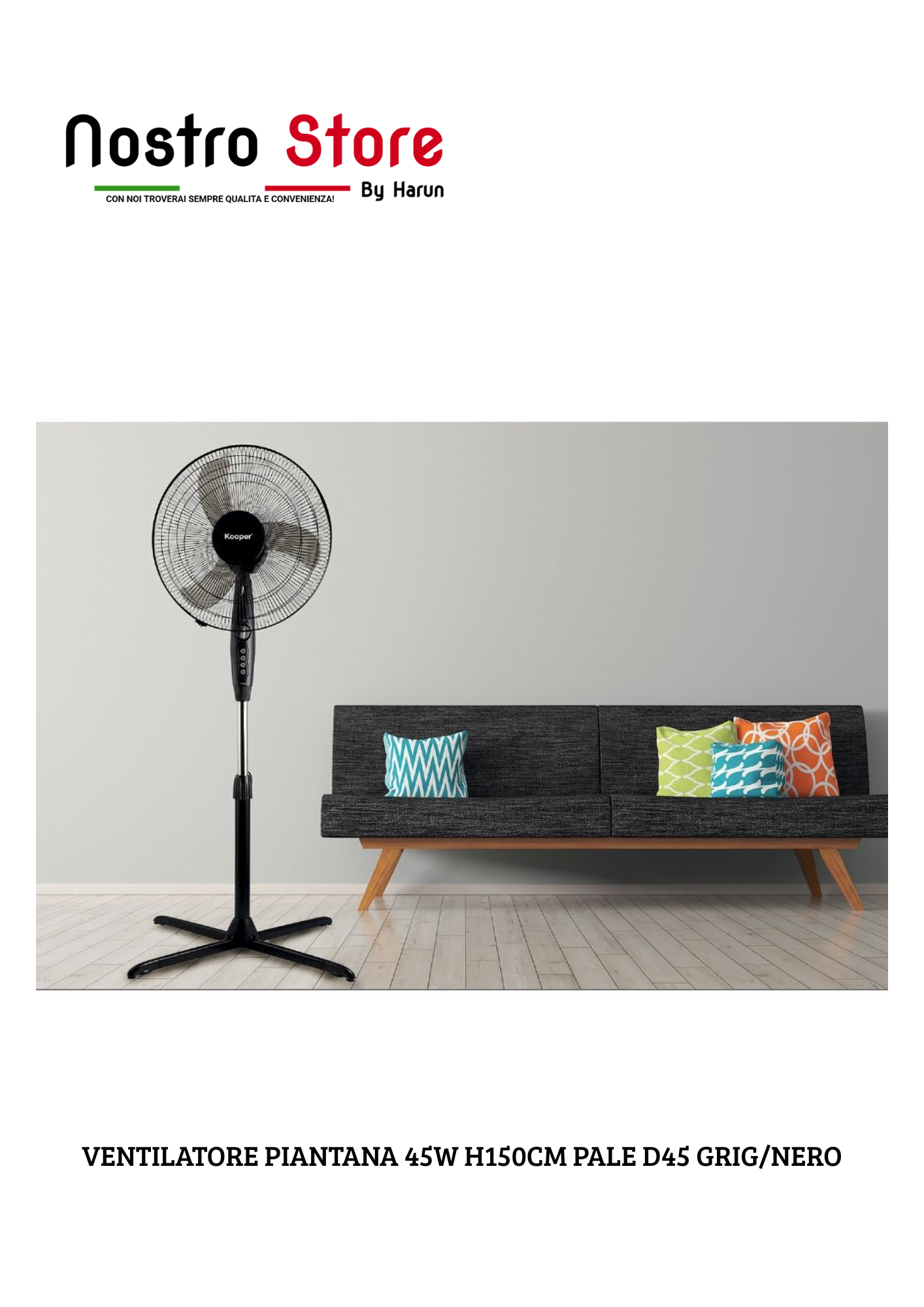 VENTILATORE PIANTANA 45W H150CM PALE D45 GRIG/NERO