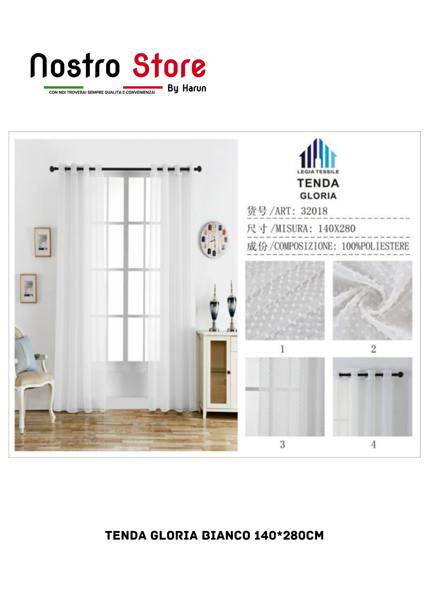 TENDA GLORIA BIANCO 140*280CM