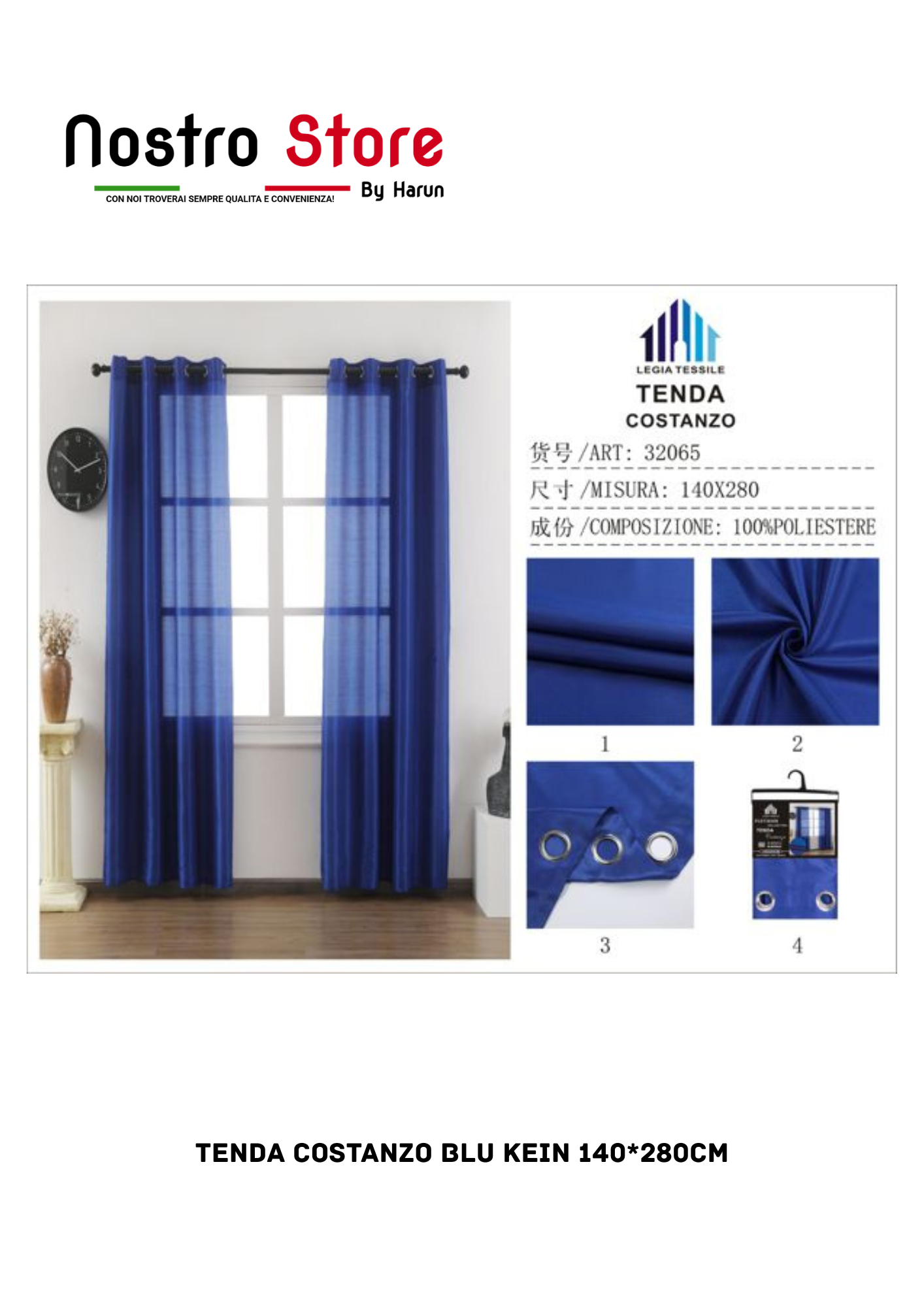 TENDA COSTANZO BLU KEIN 140*280CM