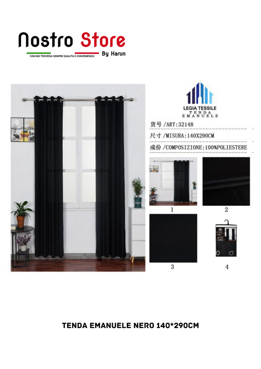 TENDA EMANUELE NERO 140*290CM