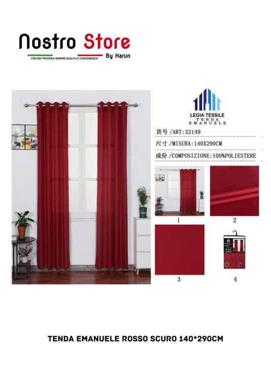 TENDA EMANUELE ROSSO SCURO 140*290CM