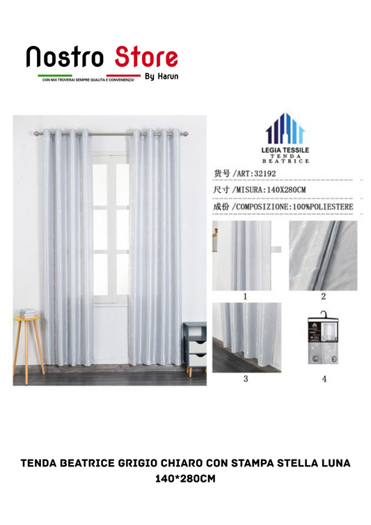 TENDA BEATRICE GRIGIO CHIARO CON STAMPA STELLA LUNA 140*280CM