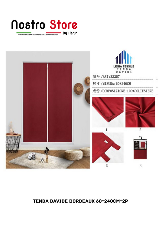 TENDA DAVIDE BORDEAUX 60*240CM*2P