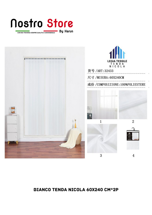 BIANCO TENDA NICOLA 60X240 CM*2P