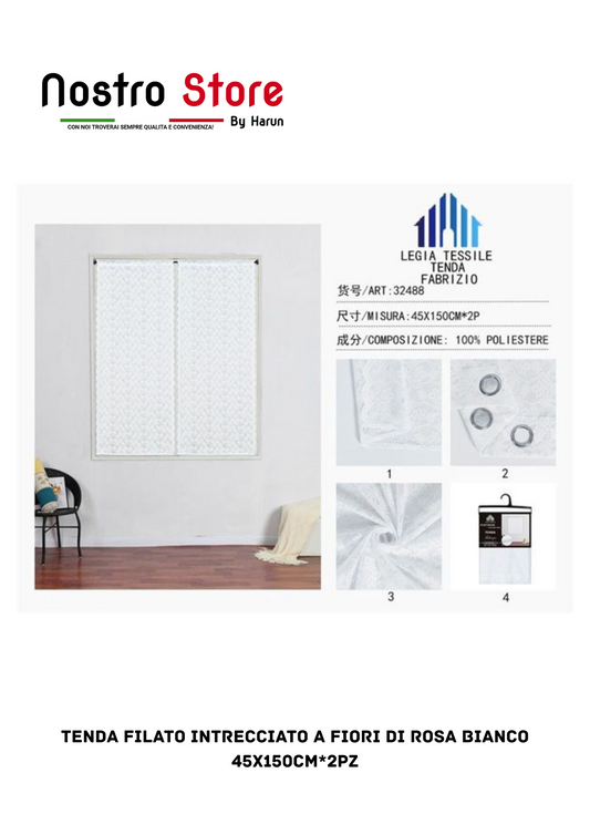 TENDA Filato intrecciato a fiori di rosa Bianco 45X150CM*2PZ