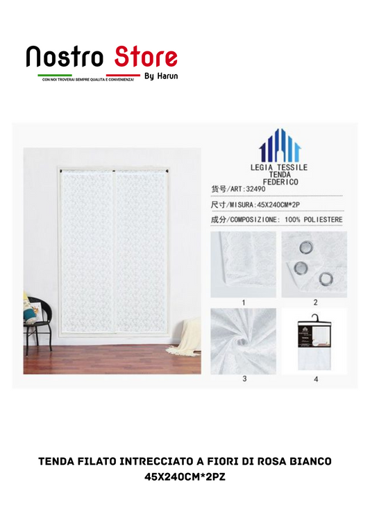 TENDA Filato intrecciato a fiori di rosa Bianco 45X240CM*2PZ