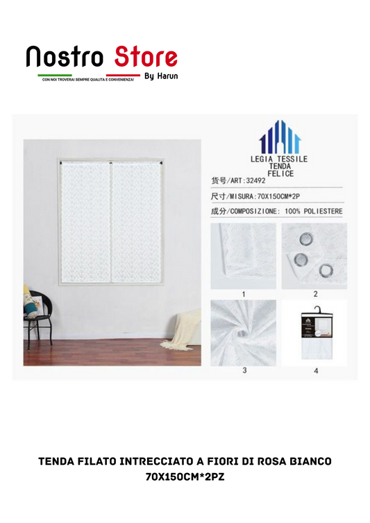 TENDA Filato intrecciato a fiori di rosa Bianco 70X150CM*2PZ