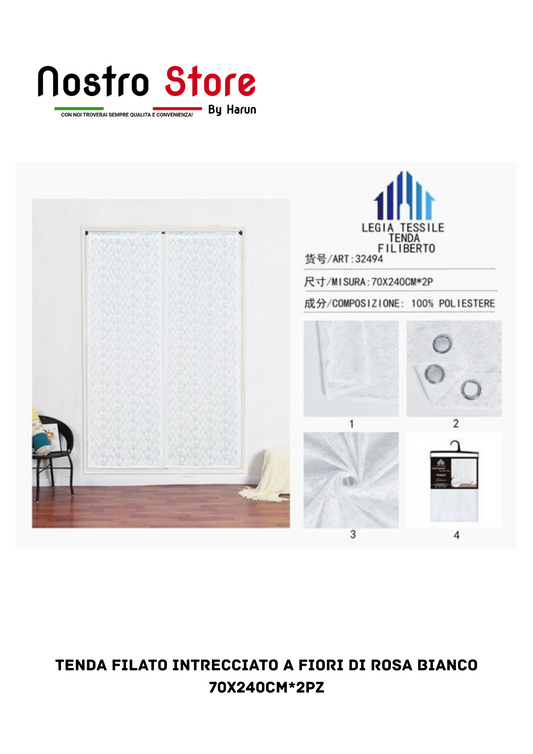 TENDA Filato intrecciato a fiori di rosa Bianco 70X240CM*2PZ