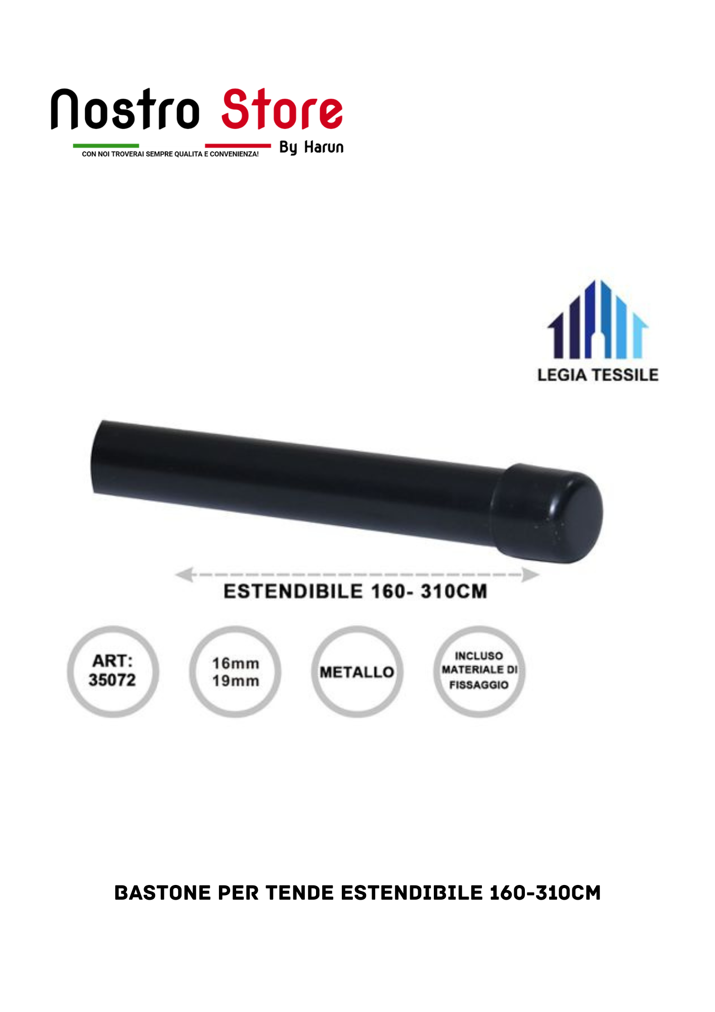 BASTONE PER TENDE ESTENDIBILE 160-310CM