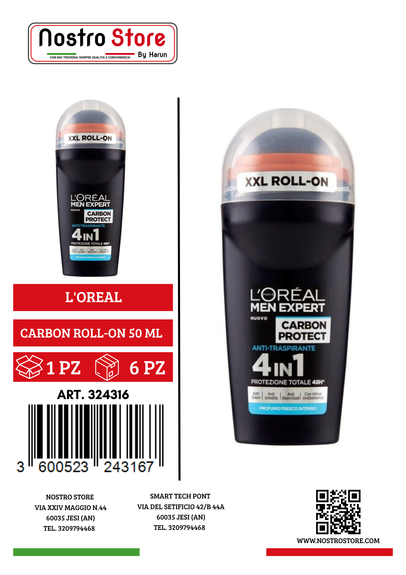 L'OREAL M.E.DEO CARBON ROLL-ON 50 ML