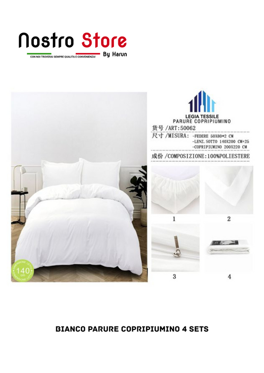 BIANCO PARURE COPRIPIUMINO 4 SETS