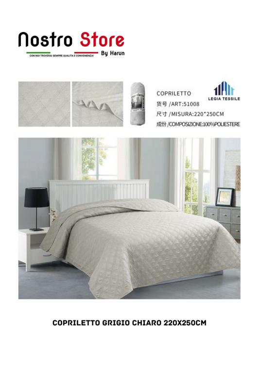 COPRILETTO GRIGIO CHIARO 220X250CM