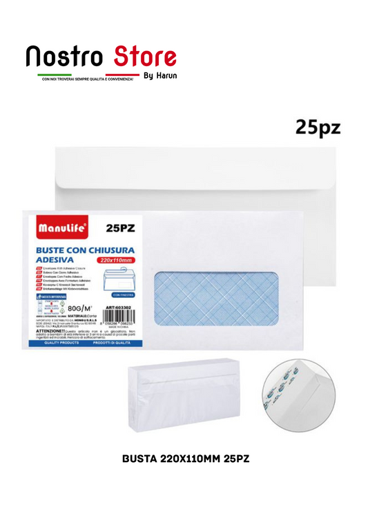 BUSTA 220X110MM 25PZ