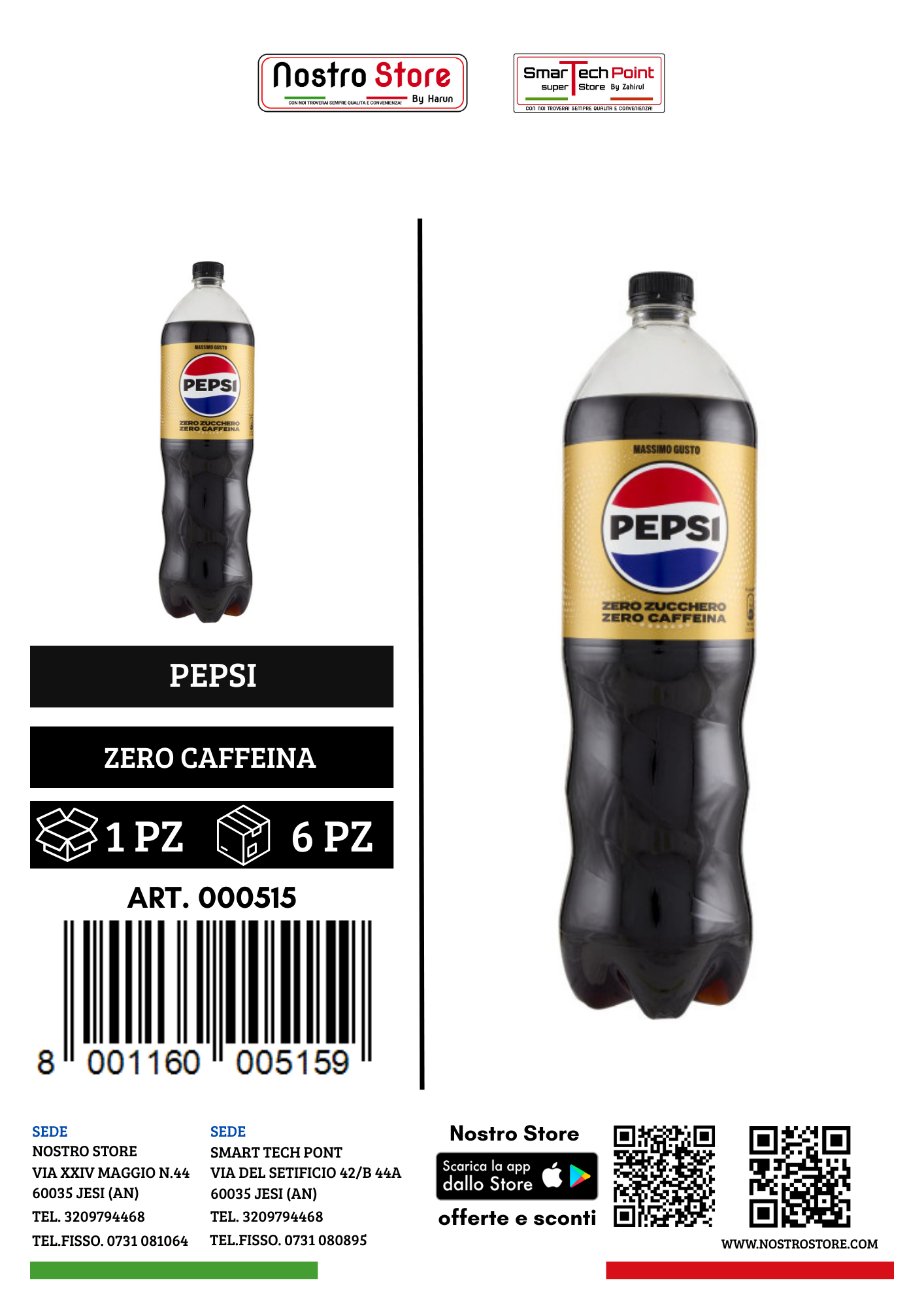 PEPSI ZERO ZERO CAFFEINA 1500 ML PET