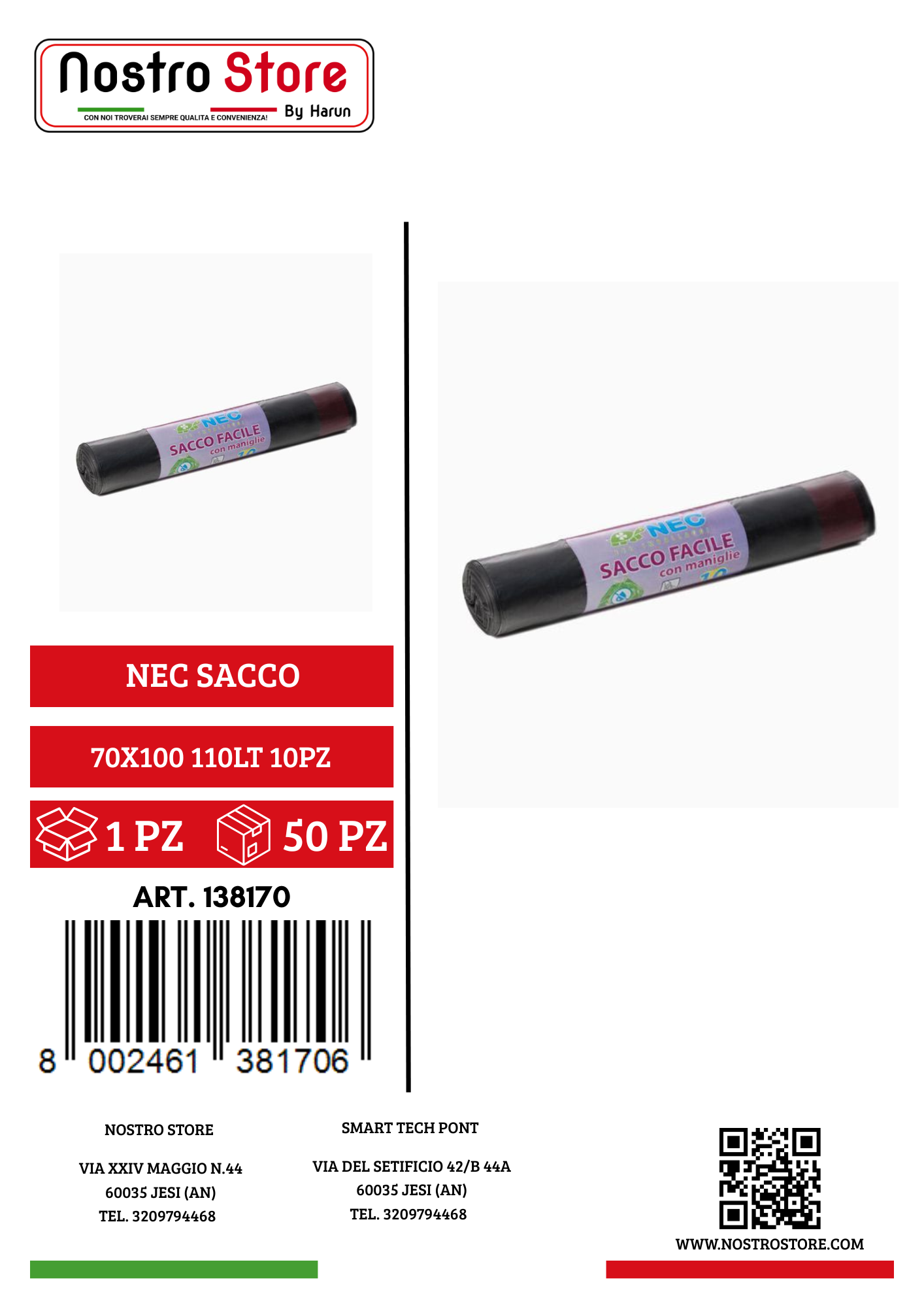 NEC SACCO FACILE HD NERO 70X100 110LT 10PZ