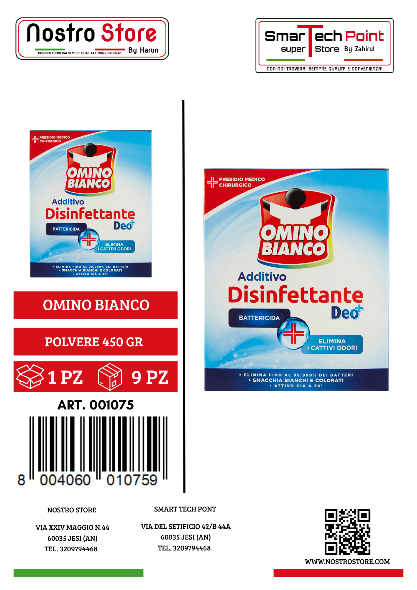 OMINO BIANCO ADDITIVO DISINFETTANTE POLVERE 450 GR