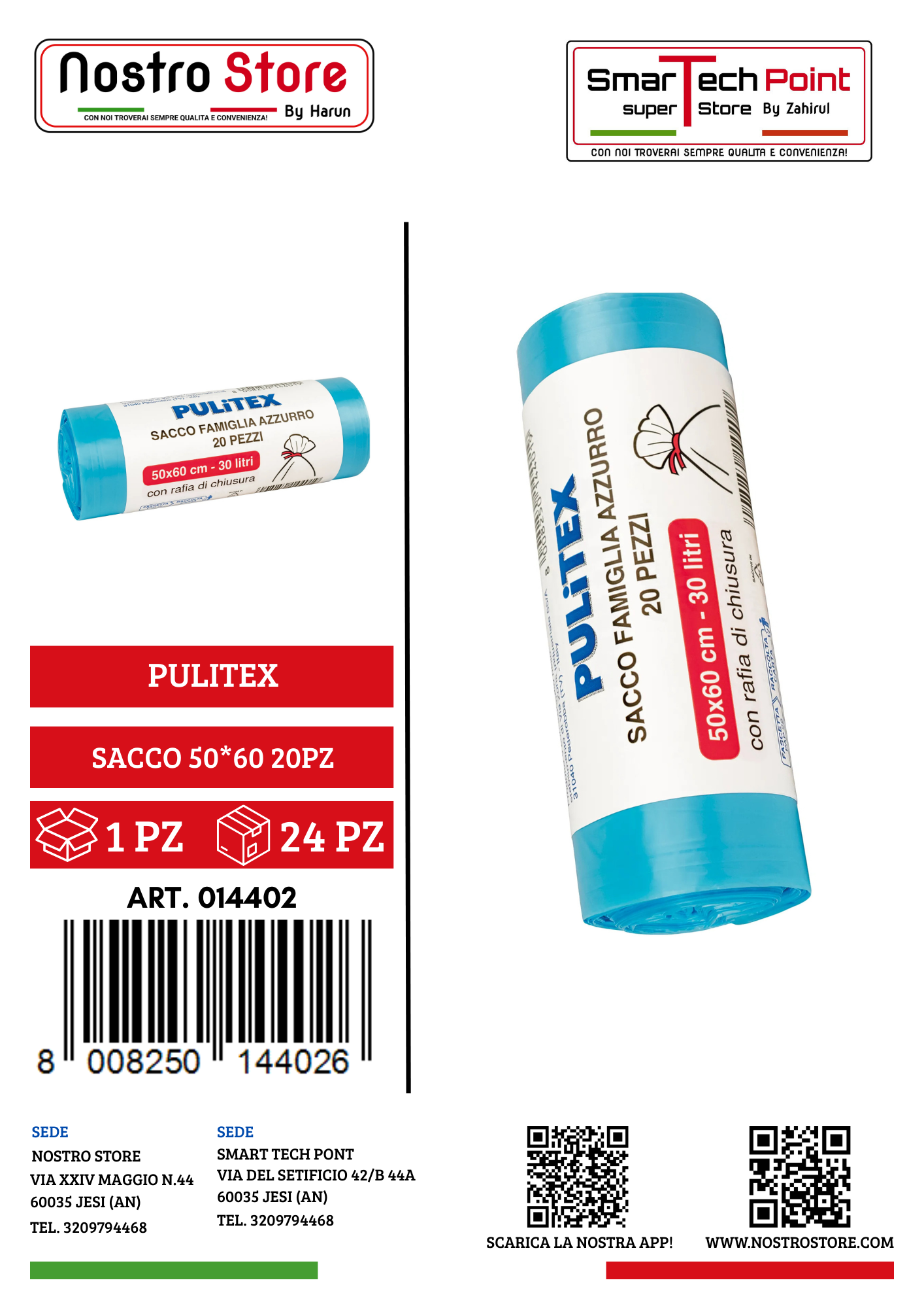 PULITEX SACCO FAMIGLIA NEUTRO 50X60 PZ20 AZZURRO 30LT 20PZ