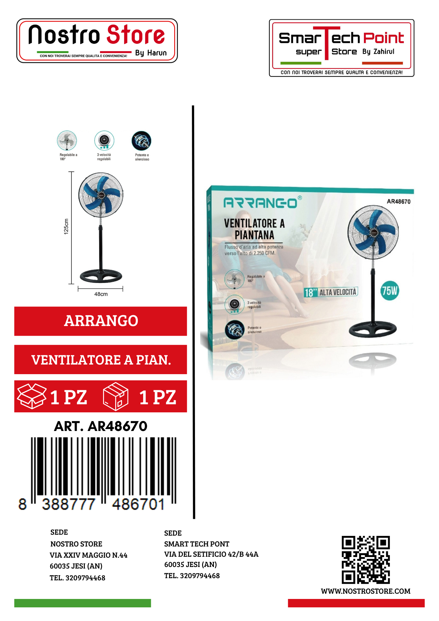 VENTILATORE A PIANTANA 75W 5 PALE