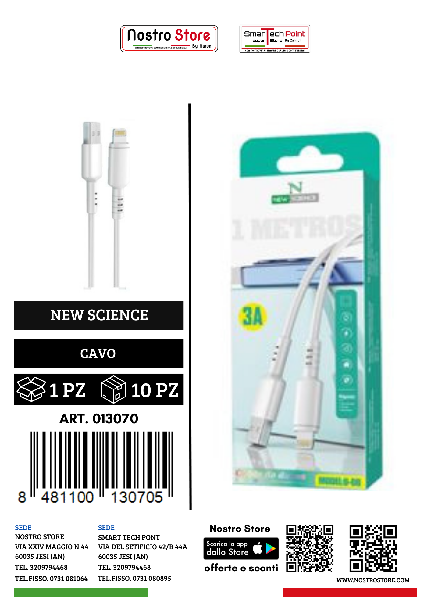 3A CAVO USB FOR IPHONE 1M