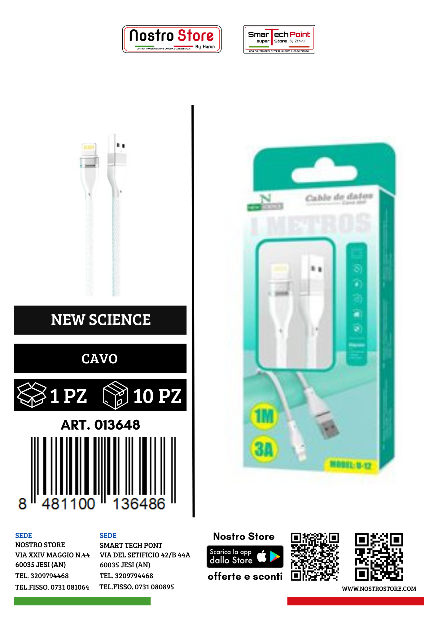 3A CAVO USB FOR IPHONE 1M
