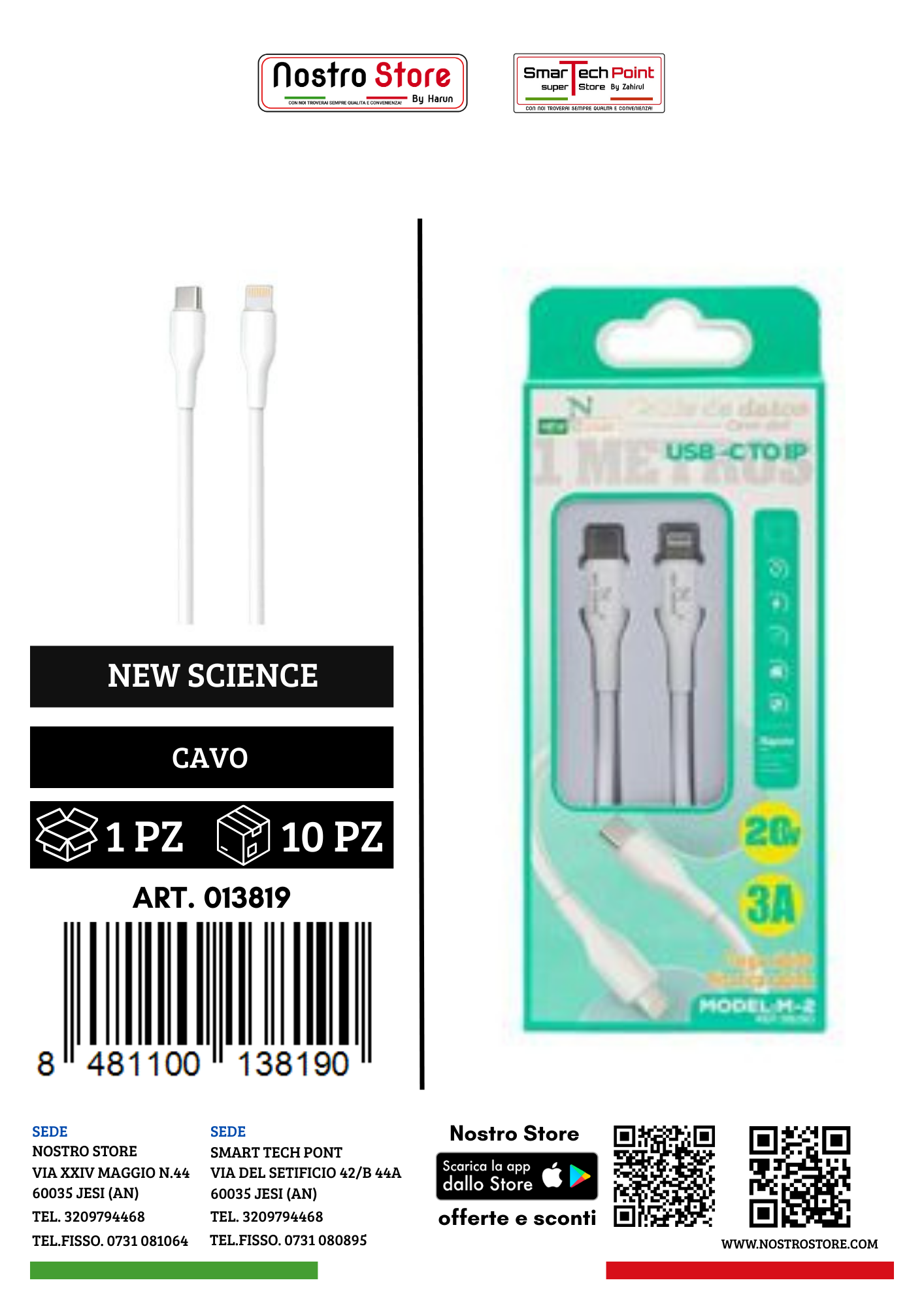 3A/20W CAVO USB-C FOR IPHONE 1M