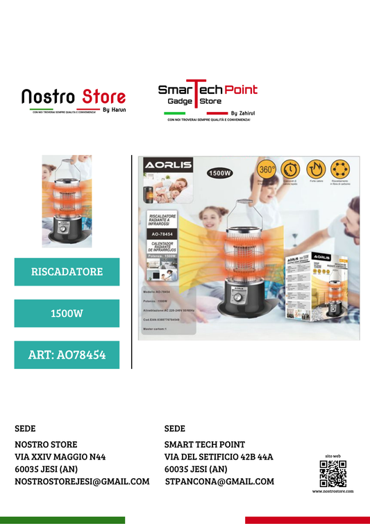 RISCALDATORE RADIANTE A INFRAROSSI 1500W