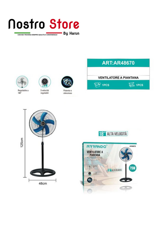 VENTILATORE A PIANTANA 75W 5 PALE