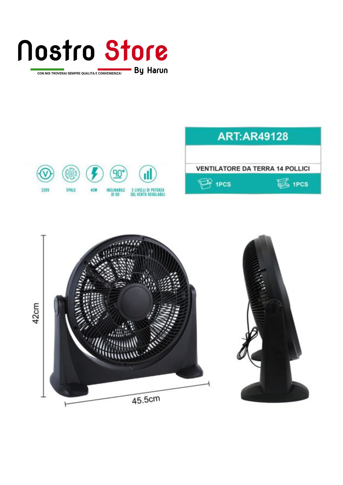 VENTILATORE  DA TERRA 14 POLLICI