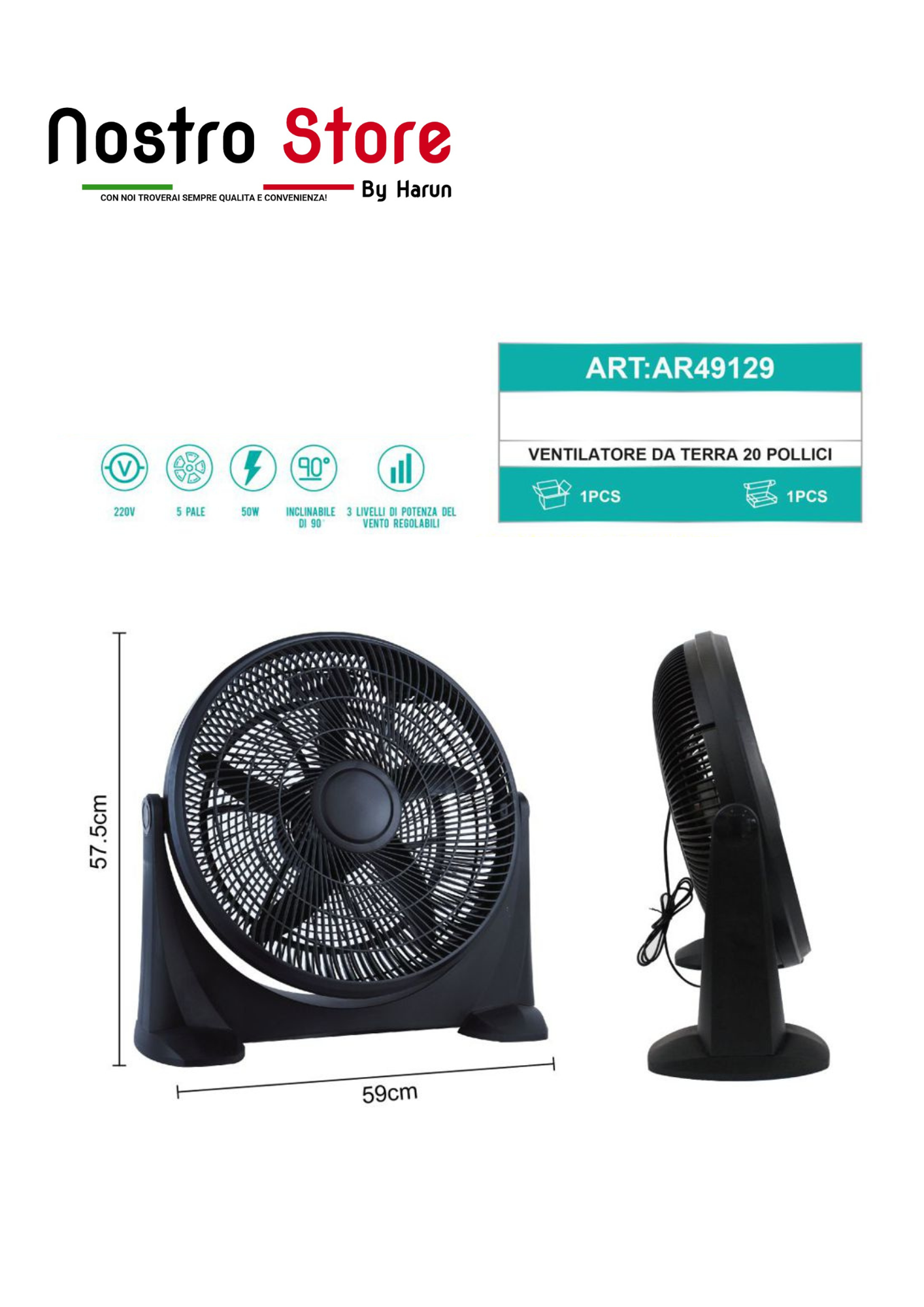 VENTILATORE DA TERRA 20 POLLICI