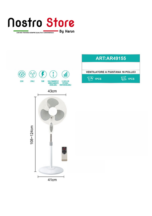 VENTILATORE A PIANTANA CON TELECOMANDO