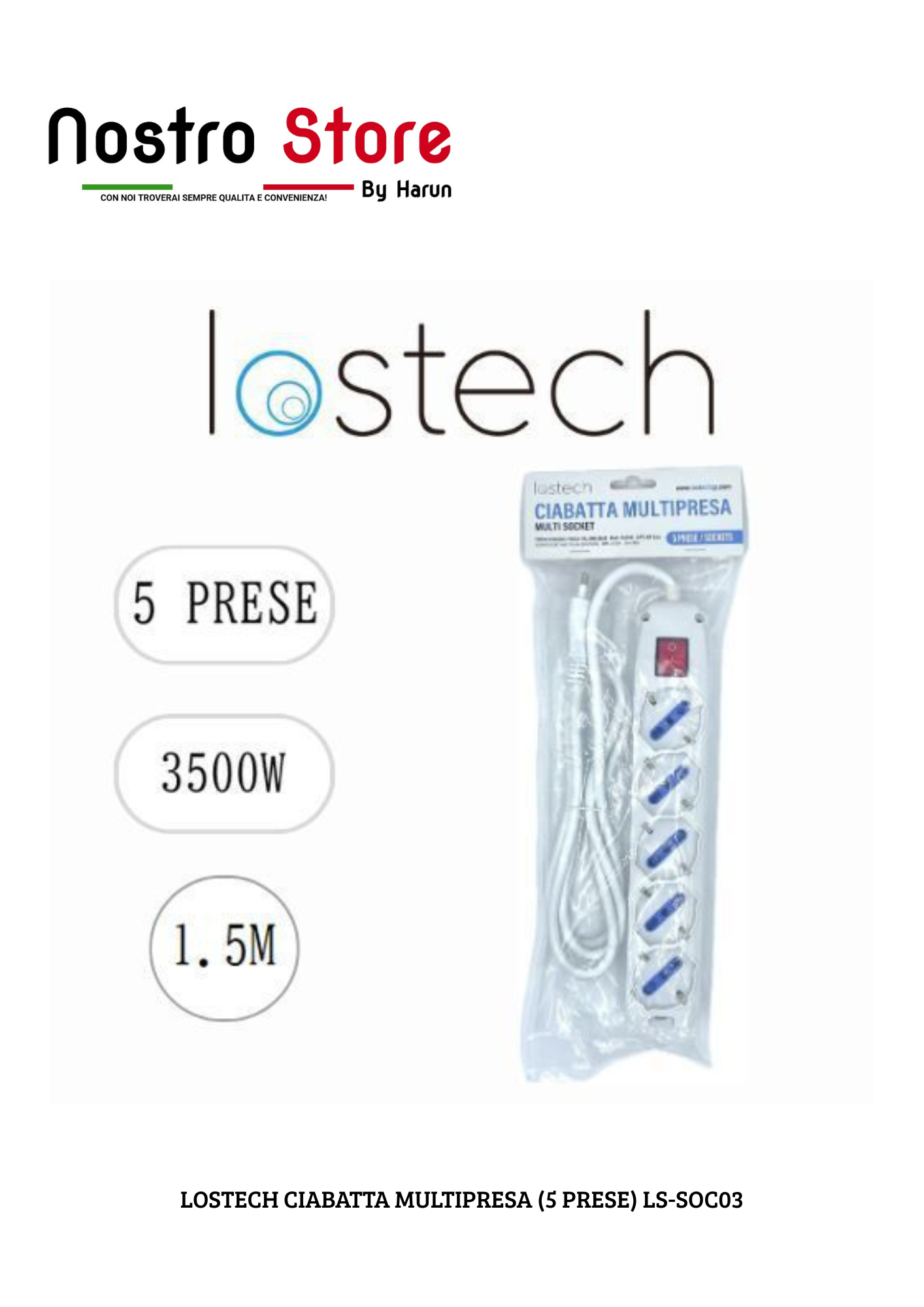 LOSTECH CIABATTA MULTIPRESA (5 PRESE) LS-SOC03