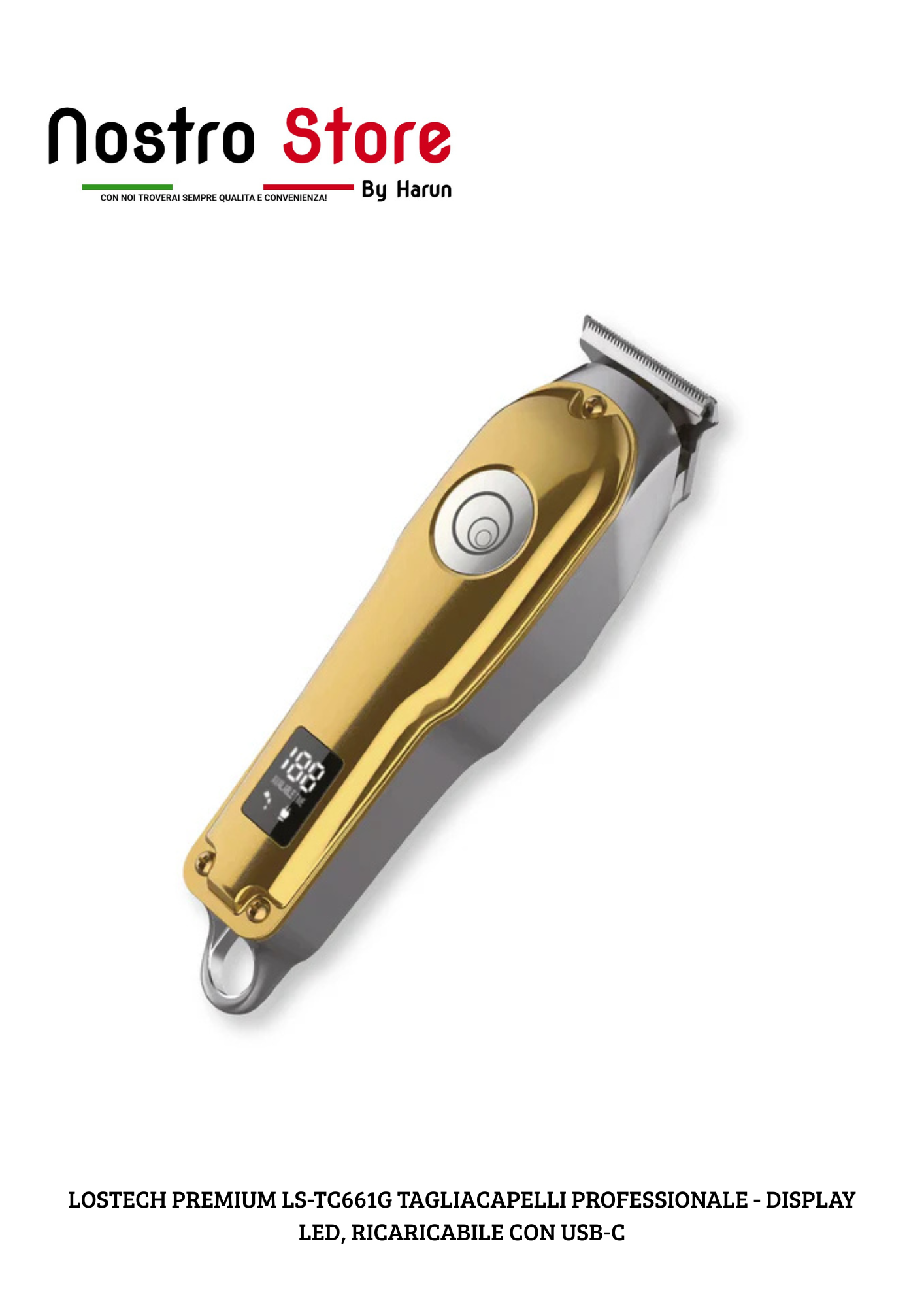 LOSTECH PREMIUM LS-TC661G TAGLIACAPELLI PROFESSIONALE - DISPLAY LED, RICARICABILE CON USB-C
