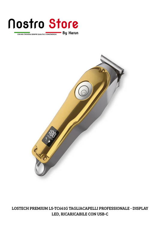 LOSTECH PREMIUM LS-TC661G TAGLIACAPELLI PROFESSIONALE - DISPLAY LED, RICARICABILE CON USB-C