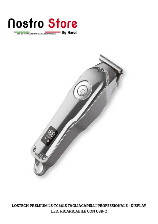 LOSTECH PREMIUM LS-TC661S TAGLIACAPELLI PROFESSIONALE - DISPLAY LED, RICARICABILE CON USB-C