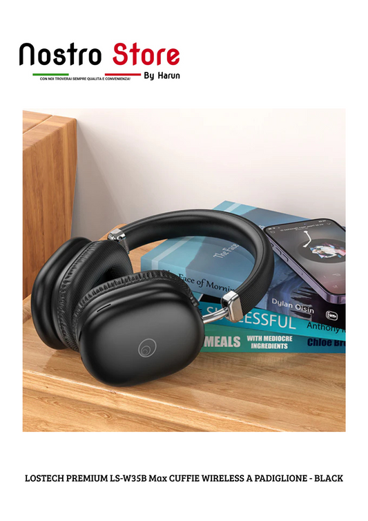 LOSTECH PREMIUM LS-W35B Max CUFFIE WIRELESS A PADIGLIONE - BLACK
