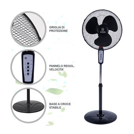 Ventilatore A Piantana Con Telecomando 50W 3 Velocità timer 50x128cm oscillante