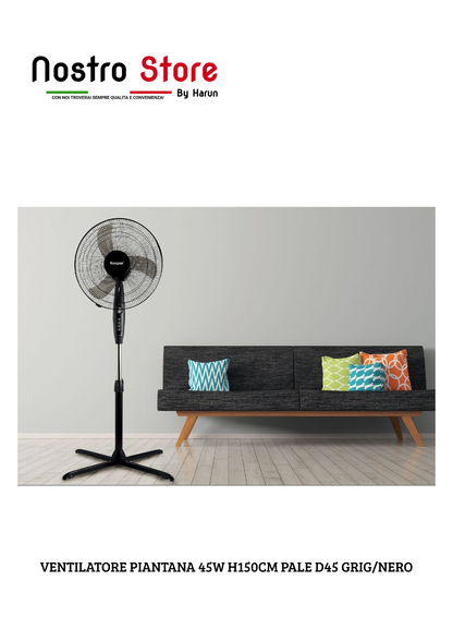 VENTILATORE PIANTANA 45W H150CM PALE D45 GRIG/NERO