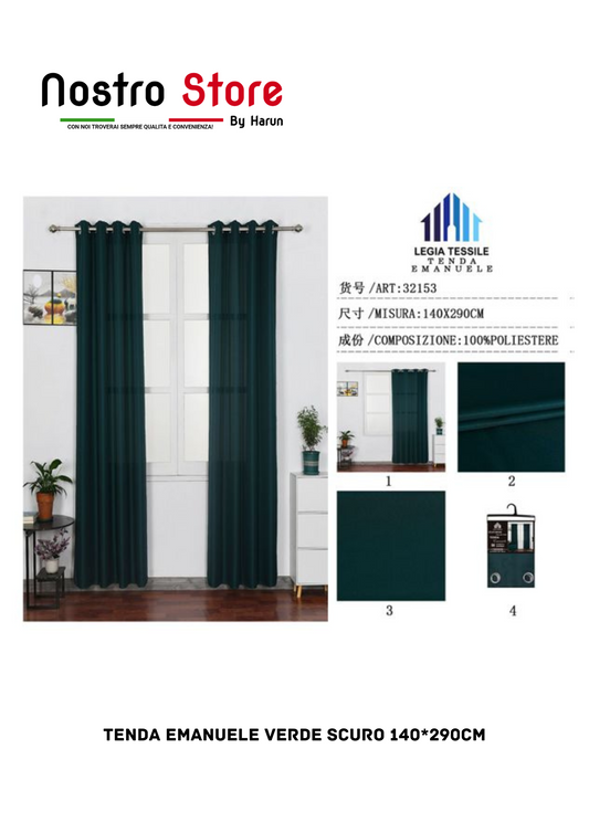 TENDA EMANUELE VERDE SCURO 140*290CM