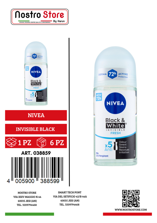 NIVEA DEO INVISIBLE BLACK & WHITE FRESH ROLL-ON ML 50