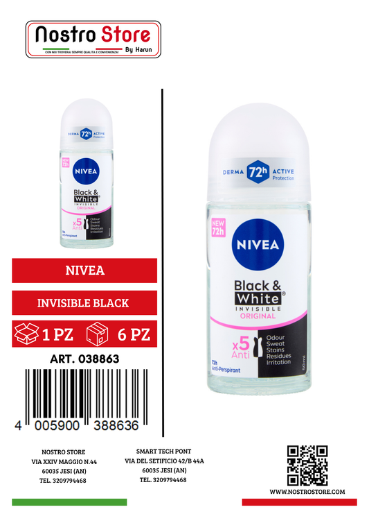 NIVEA DEO INVISIBLE BLACK & WHITE ORIGINAL ROLL-ON ML 50