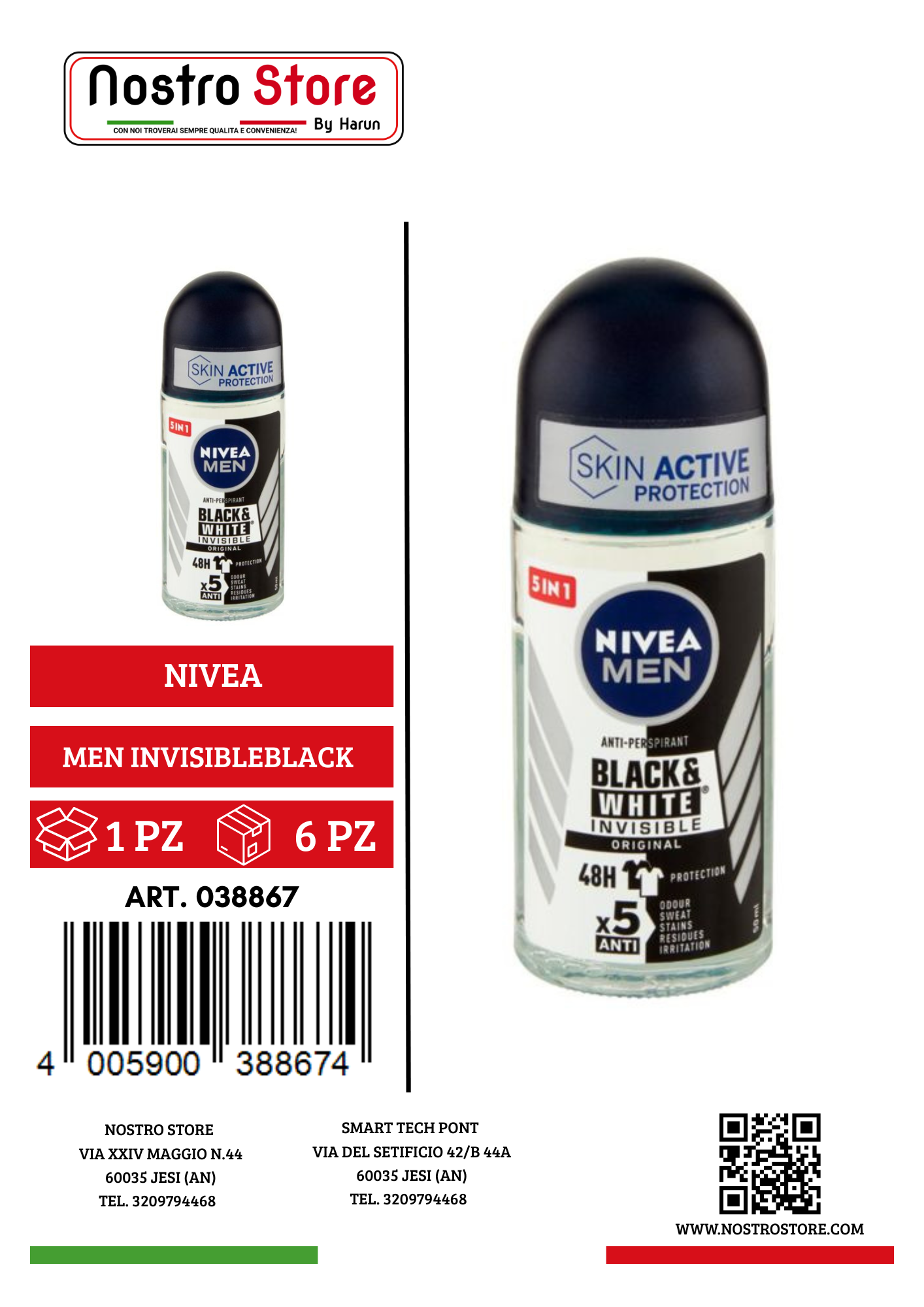 NIVEA DEO MEN INVISIBLEBLACK - WHITE ROLL-ON ML 50