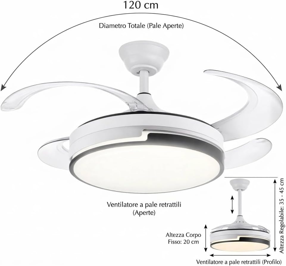 VENTILATORE LAMPADA SOFFITTO DIAM.50-107 CM.40+29 W/110-240V TELECOMANDO
