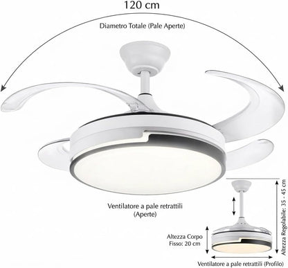 VENTILATORE LAMPADA SOFFITTO DIAM.50-107 CM.40+29 W/110-240V TELECOMANDO