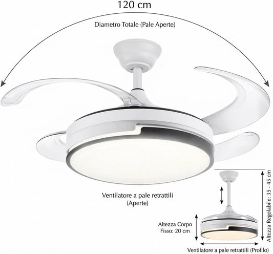 VENTILATORE LAMPADA SOFFITTO DIAM.50-107 CM.40+29 W/110-240V TELECOMANDO