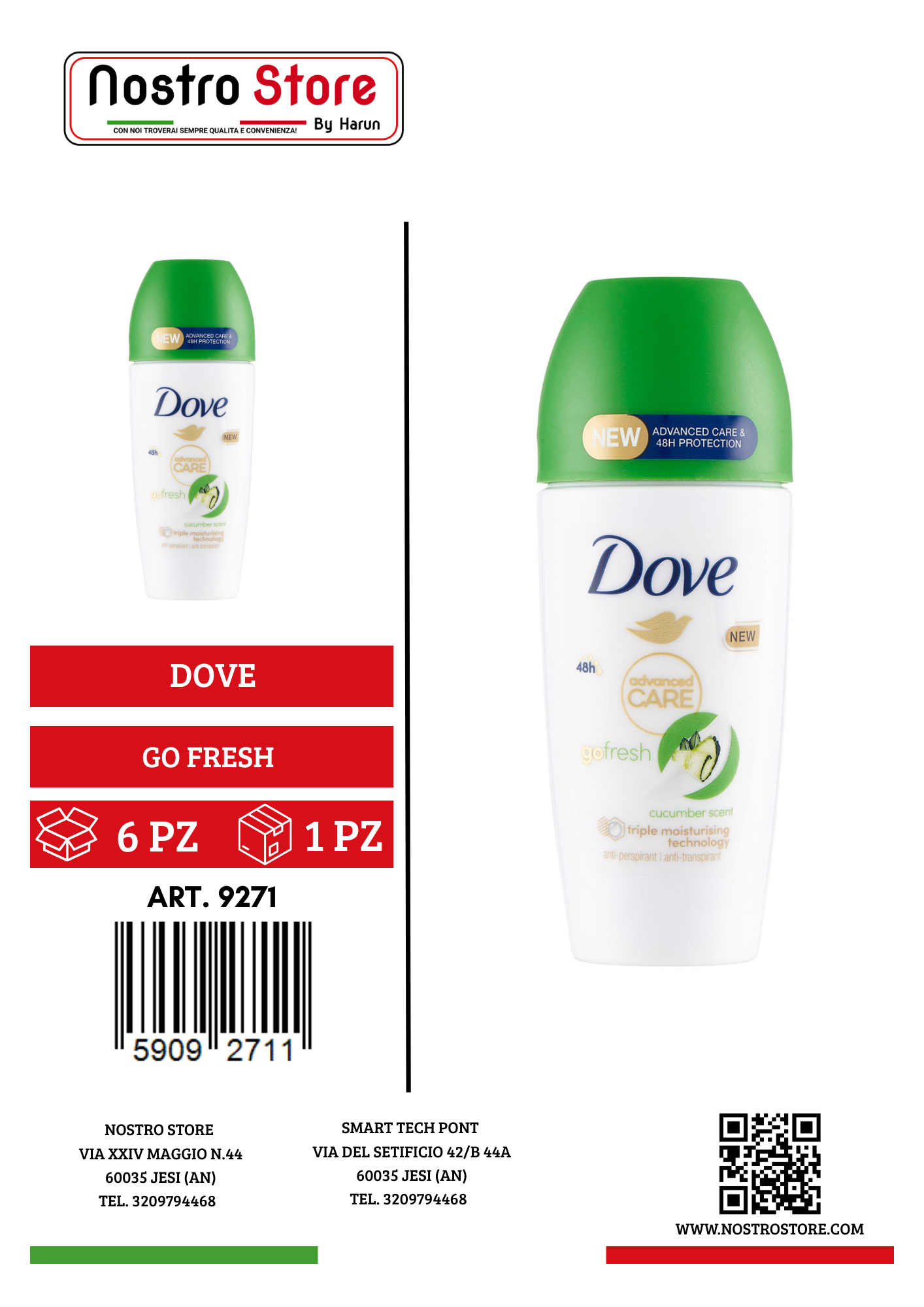 DOVE DEOD.ADVANCED ROLL-ON GO FRESH CETRIOLO 50ML