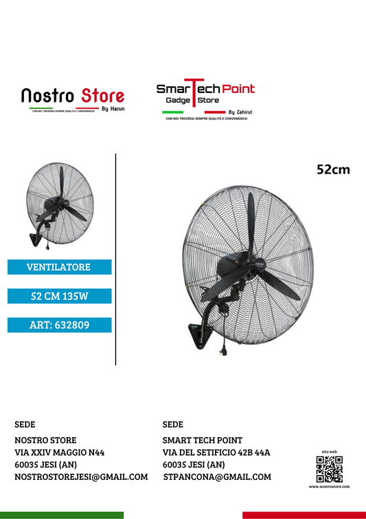 VENTILATORE A PIANTANA 52 CM IN ALLUMINIO 3 PALE 135W MURO
