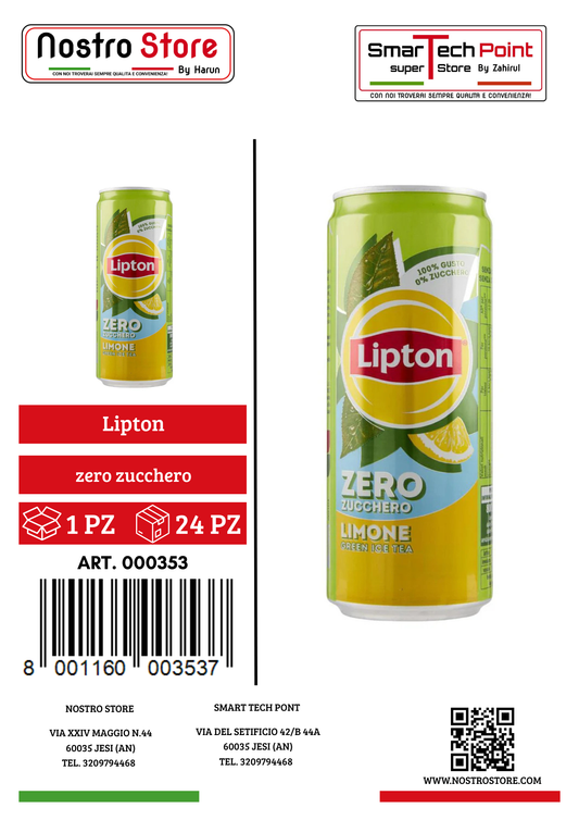 Lipton Ice Tea Zero Sugar Lemon Can 330ml