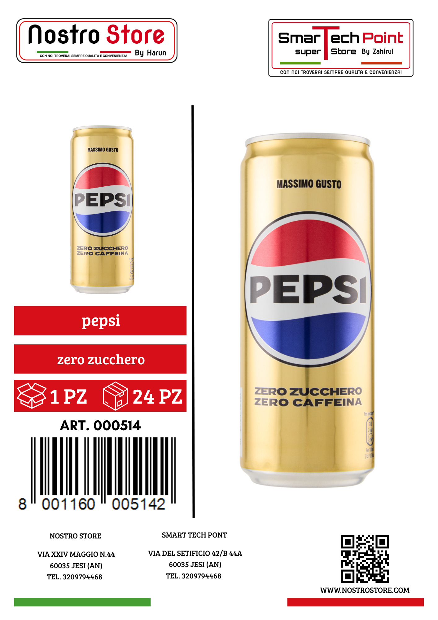 Pepsi Zero Zucchero Zero Caffeina 330 ml