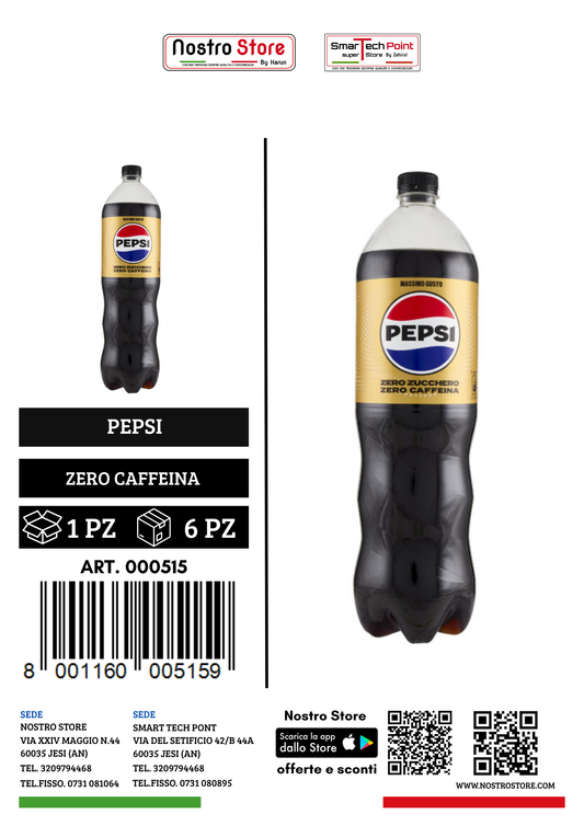 PEPSI ZERO ZERO CAFFEINA 1500 ML PET